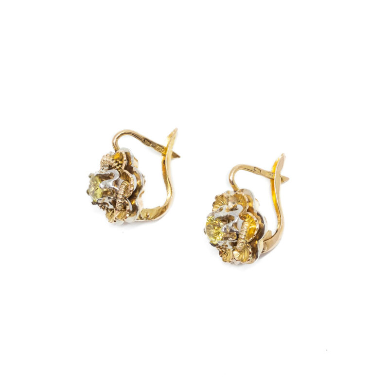 Vintage 18ct Yellow Gold Sapphire Flower Earrings #61060