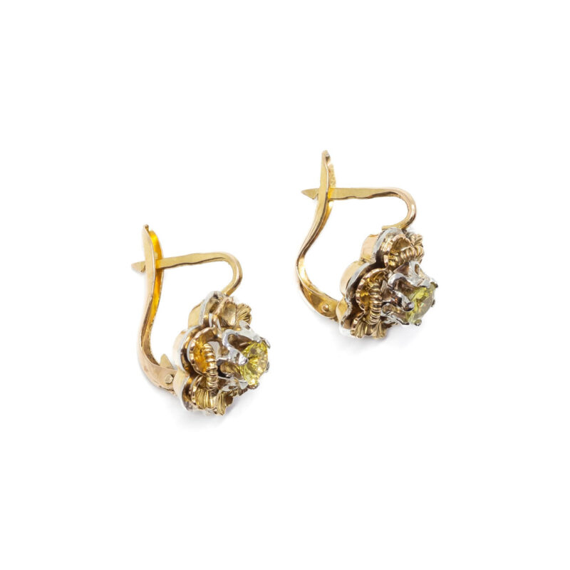 Vintage 18ct Yellow Gold Sapphire Flower Earrings #61060