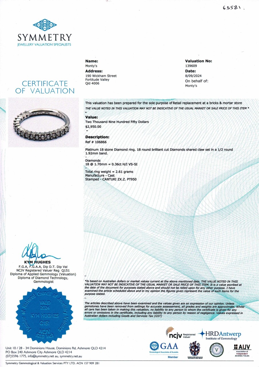 Canturi Platinum Diamond Eternity Ring Size i Val $2950 #63581 Canturi Platinum Diamond Eternity Ring Size i Val $2950 #63581 - Image 3