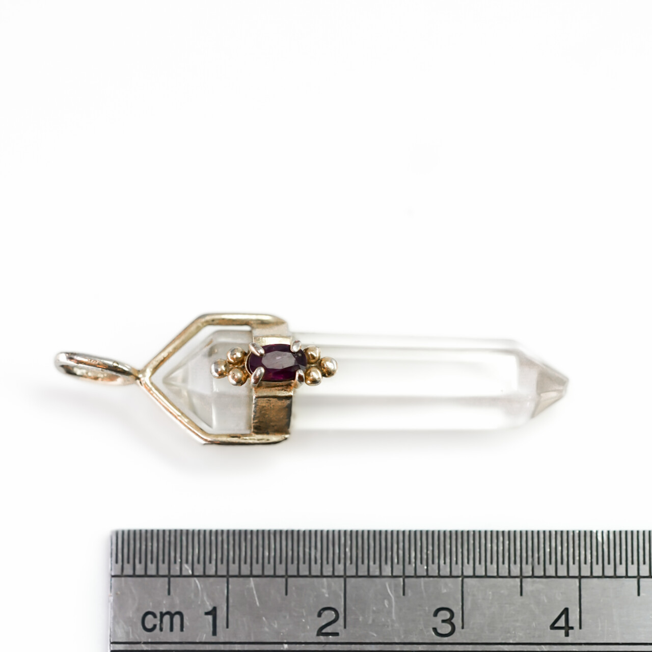 Colourless Quartz & Garnet Obelisk Pendant Gold Plated Sterling Silver #5042-19 Colourless Quartz & Garnet Obelisk Pendant Gold Plated Sterling Silver #5042-19 - Image 3