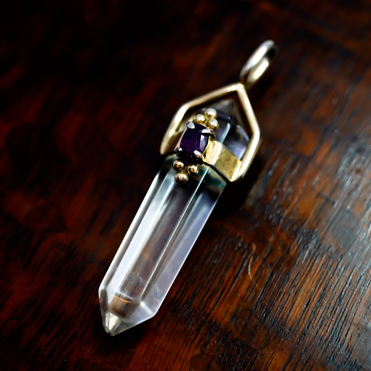 Colourless Quartz & Garnet Obelisk Pendant Gold Plated Sterling Silver #5042-19