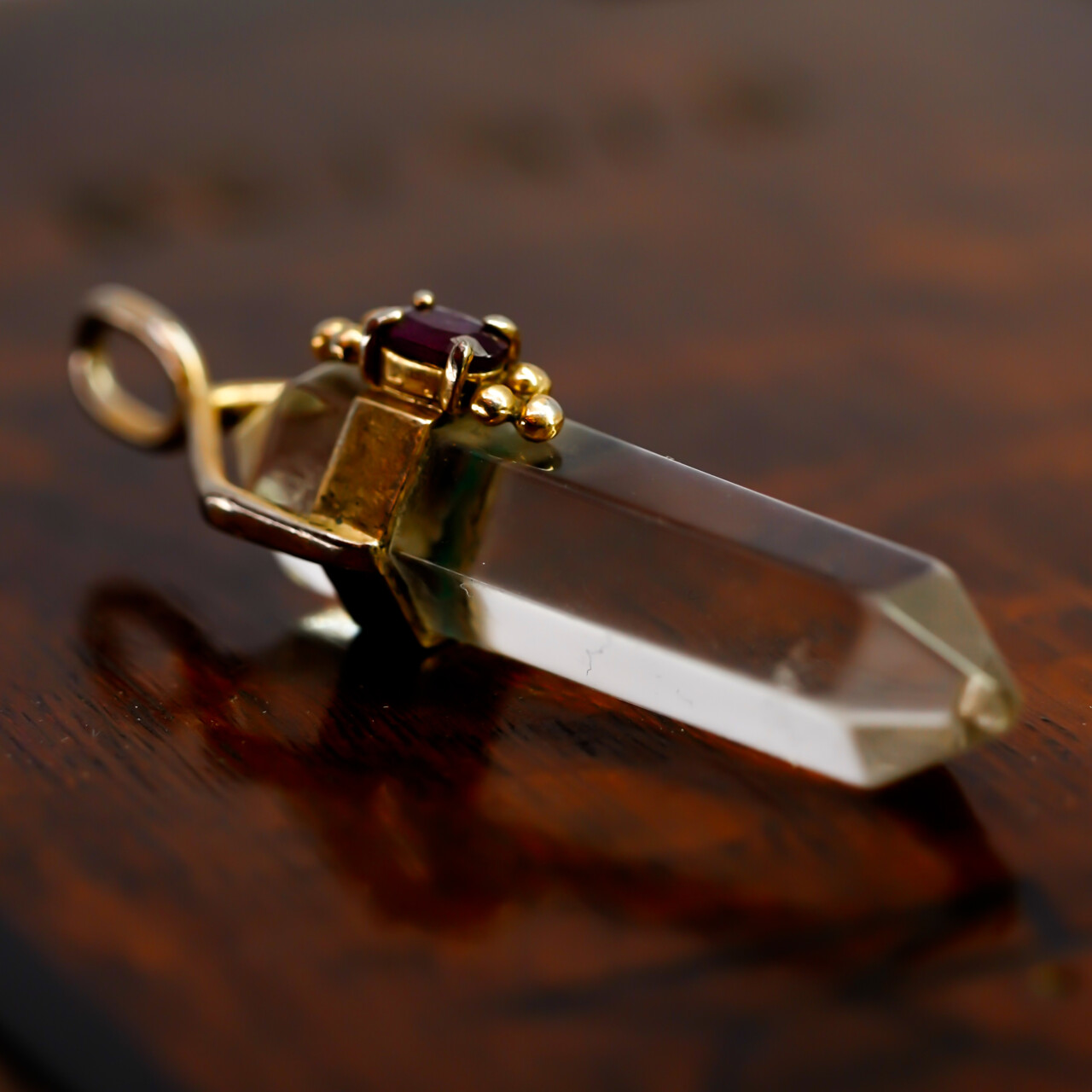 Colourless Quartz & Garnet Obelisk Pendant Gold Plated Sterling Silver #5042-19 Colourless Quartz & Garnet Obelisk Pendant Gold Plated Sterling Silver #5042-19 - Image 4