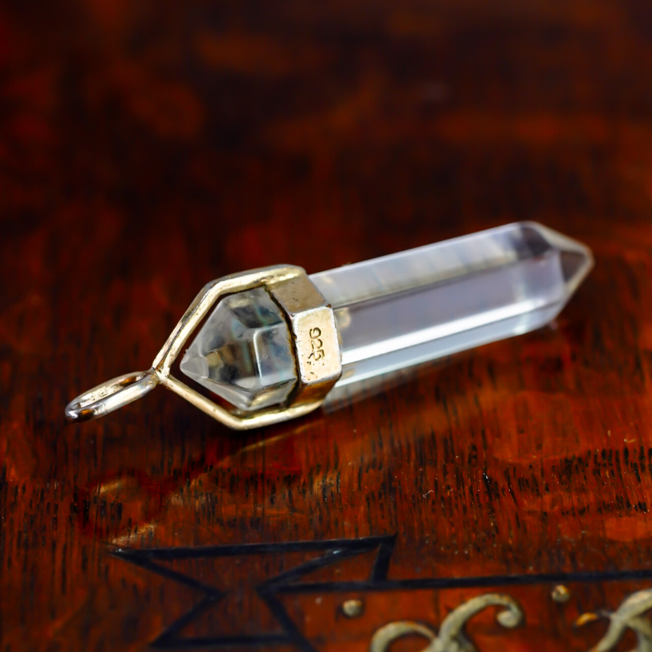 Colourless Quartz & Garnet Obelisk Pendant Gold Plated Sterling Silver #5042-19 Colourless Quartz & Garnet Obelisk Pendant Gold Plated Sterling Silver #5042-19 - Image 2