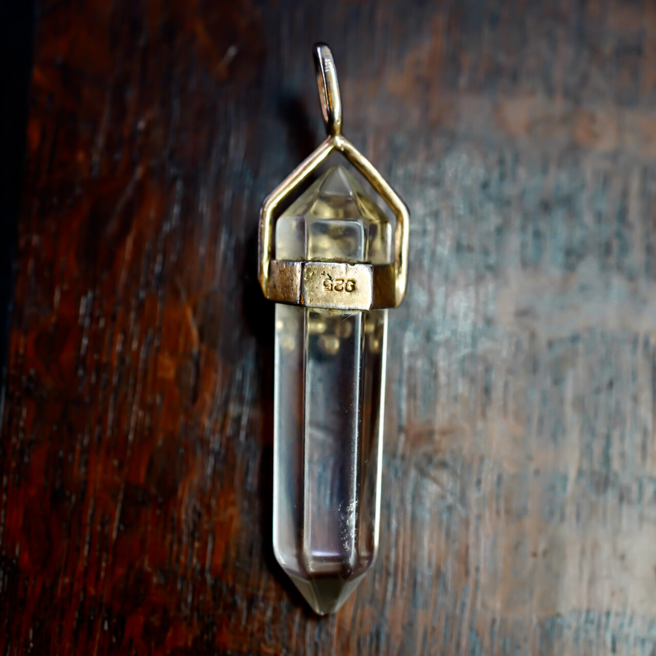 Colourless Quartz & Garnet Obelisk Pendant Gold Plated Sterling Silver #5042-19 Colourless Quartz & Garnet Obelisk Pendant Gold Plated Sterling Silver #5042-19 - Image 5