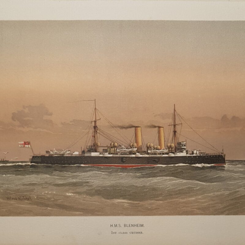 British Navy HMS Blenheim Cruiser Vintage Chromolithograph Print #64683