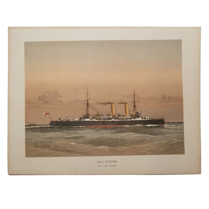 British Navy HMS Blenheim Cruiser Vintage Chromolithograph Print #64683