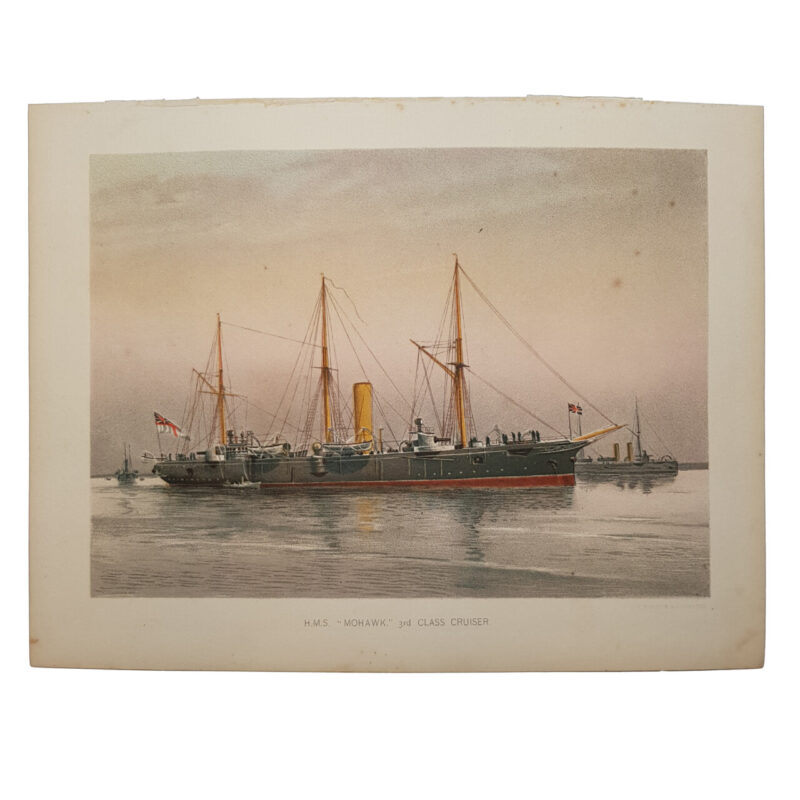 British Navy HMS Mohawk Cruiser Vintage Chromolithograph Print J.S Virtue & Co #64684