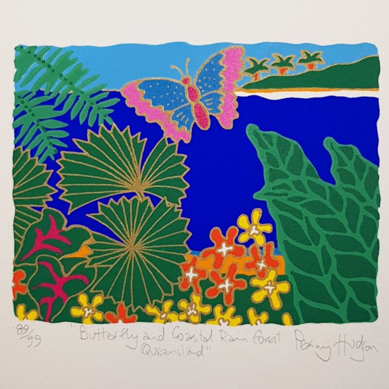 Butterfly & Coastal Rainforest Colourful Limited Print by Penny Hudson #64706