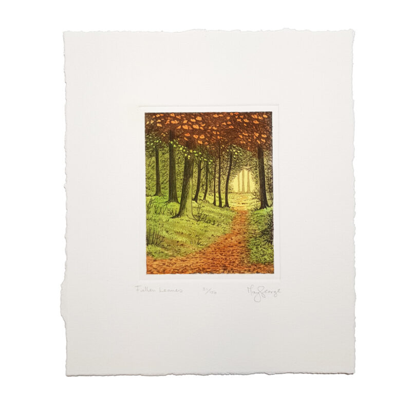 Fallen Leaves Autumn Forest Landscape Etching Print By Mary George | Hand Signed #64720