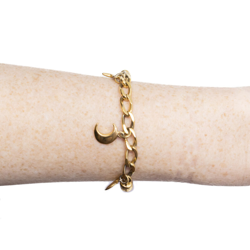 Gold Plated Moon Star & Heart Charm Bracelet Bangle #6354-5