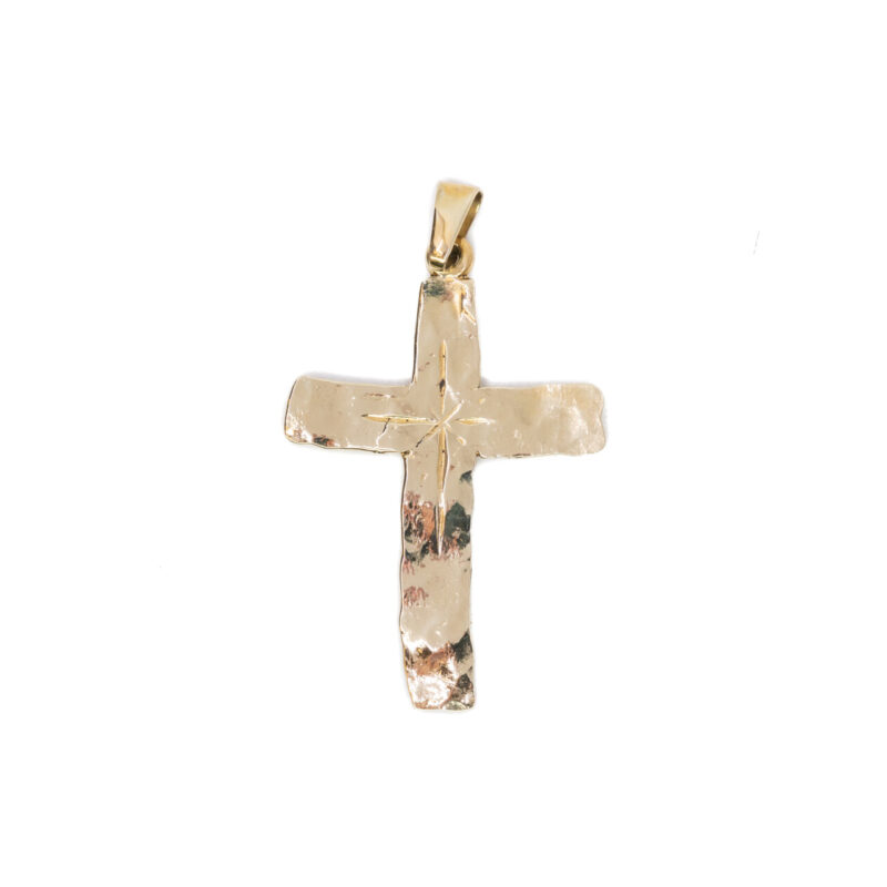 9ct Yellow Gold Hammer Finished Cross Pendant #64211