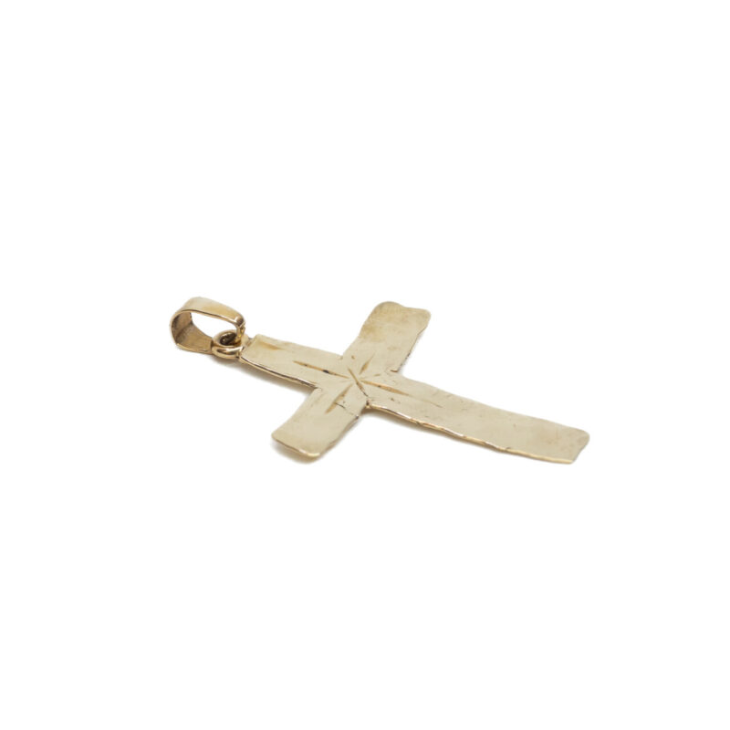 9ct Yellow Gold Hammer Finished Cross Pendant #64211