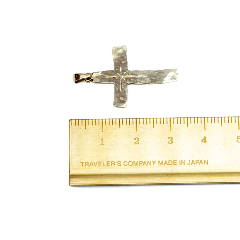 9ct Yellow Gold Hammer Finished Cross Pendant #64211