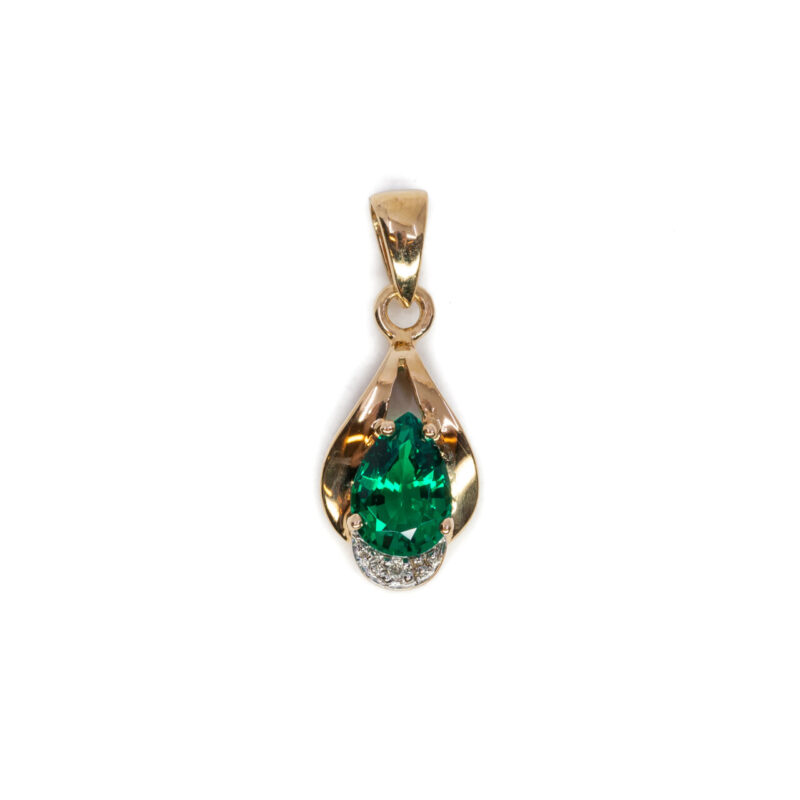 9ct Yellow Gold Emerald & Diamond Pendant #64208