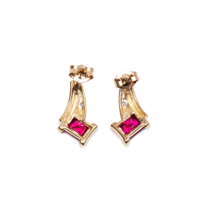 9ct Yellow Gold Ruby & Diamond Stud Earrings #64207