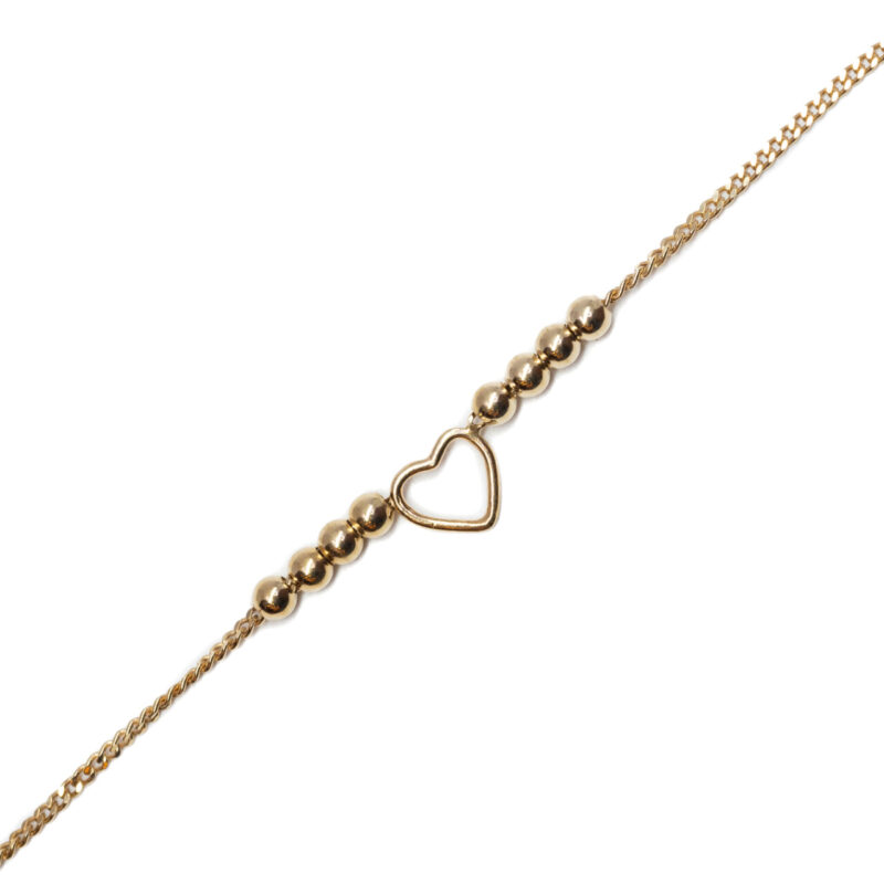 9ct Yellow Gold Curb Link Heart & Ball Anklet #64210