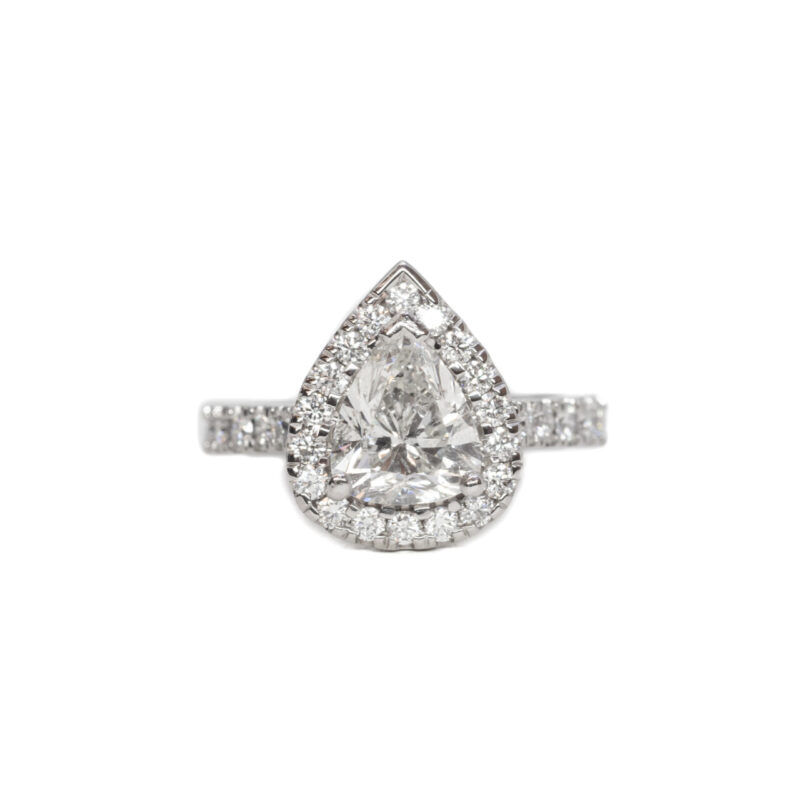 18ct White Gold 2.48ct TDW Pear Cut Diamond Halo Ring Size H Val $14970 #64528