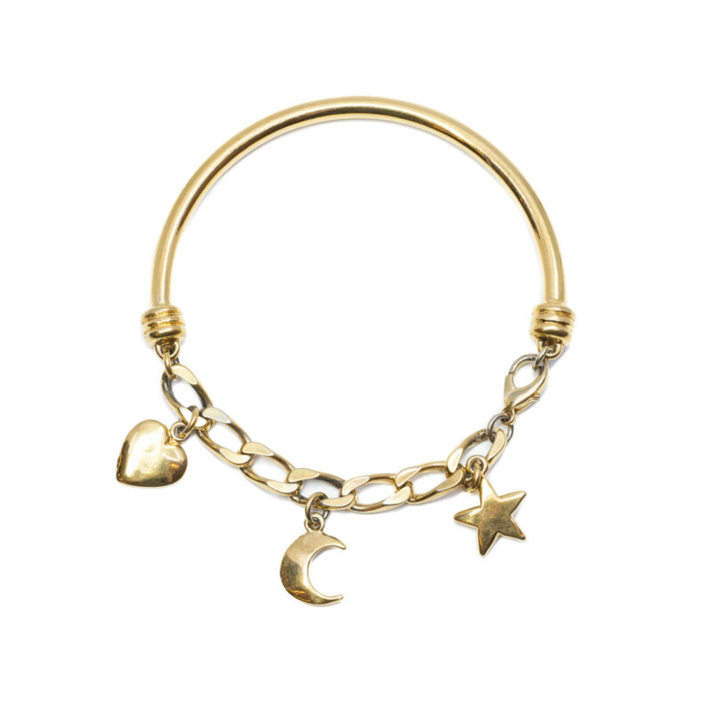 Gold Plated Moon Star & Heart Charm Bracelet Bangle #6354-5