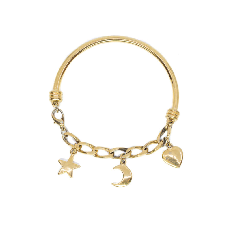 Gold Plated Moon Star & Heart Charm Bracelet Bangle #6354-5