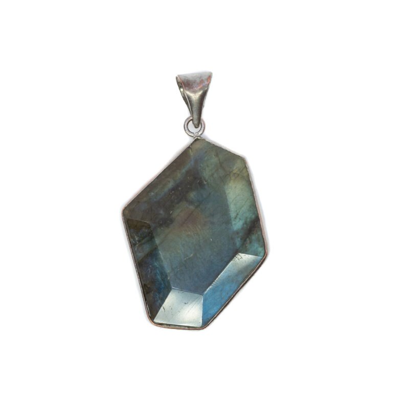 Hexagonal Shaped Labradorite In Silver plated Metal #64313