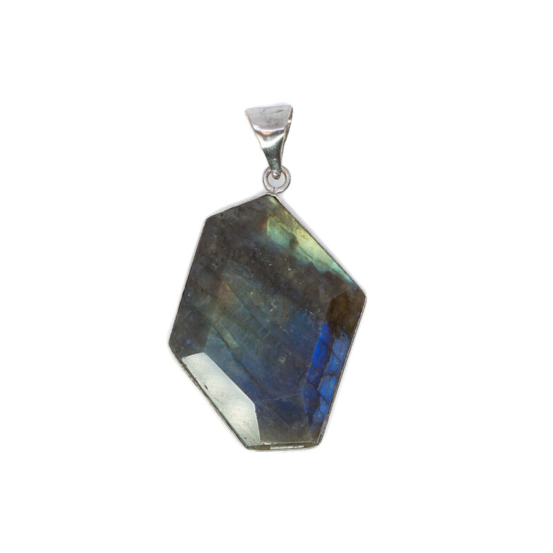 Hexagonal Shaped Labradorite In Silver plated Metal #64313