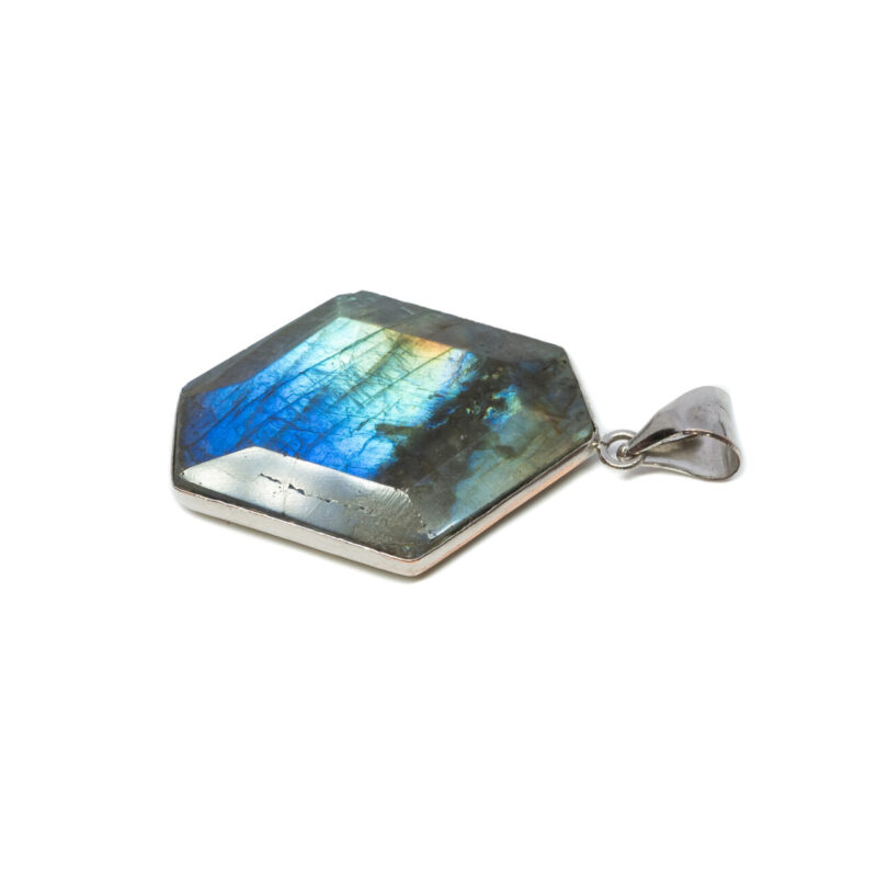 Hexagonal Shaped Labradorite In Silver plated Metal #64313