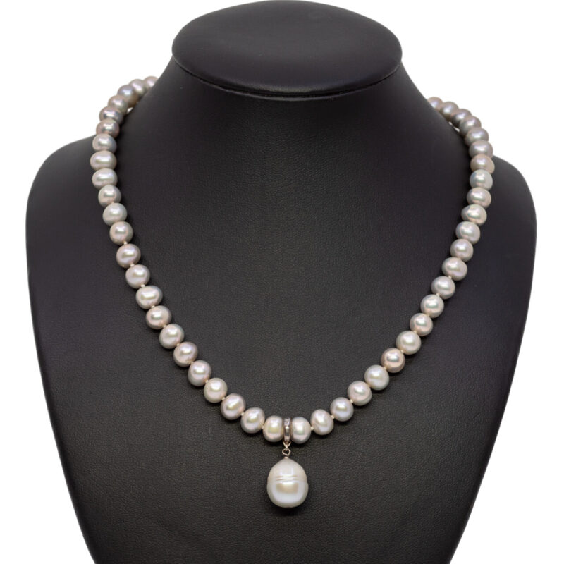 Sterling Silver Freshwater Pearl Necklace & Pearl Enhancer 40cm #64614-3