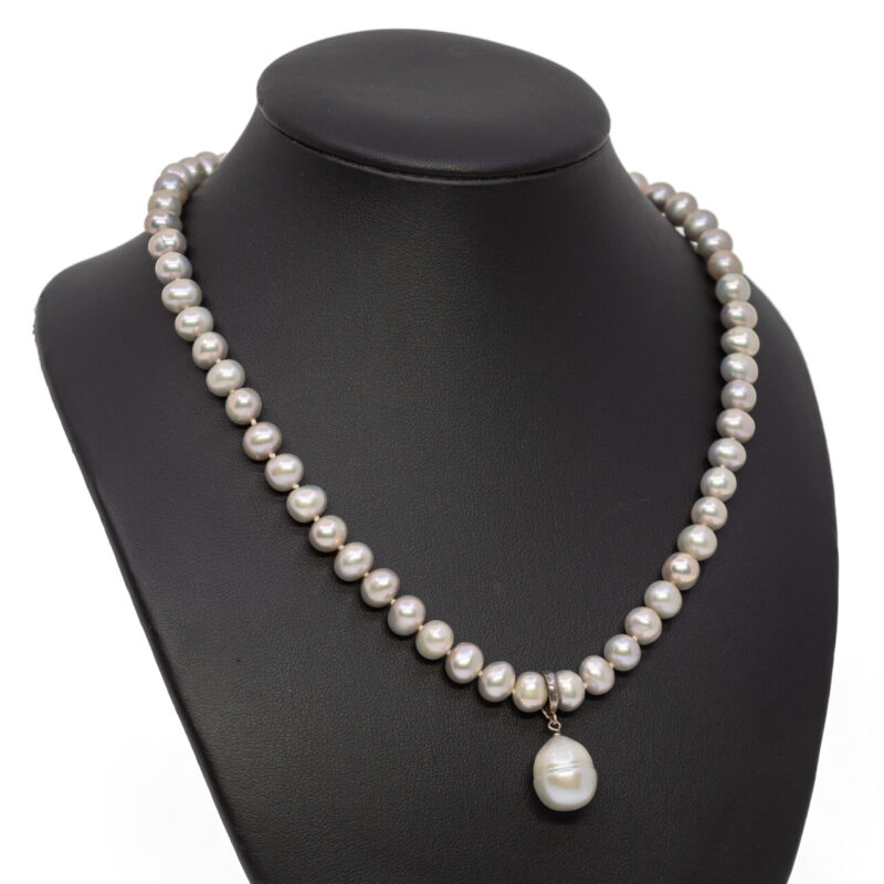 Sterling Silver Freshwater Pearl Necklace & Pearl Enhancer 40cm #64614-3