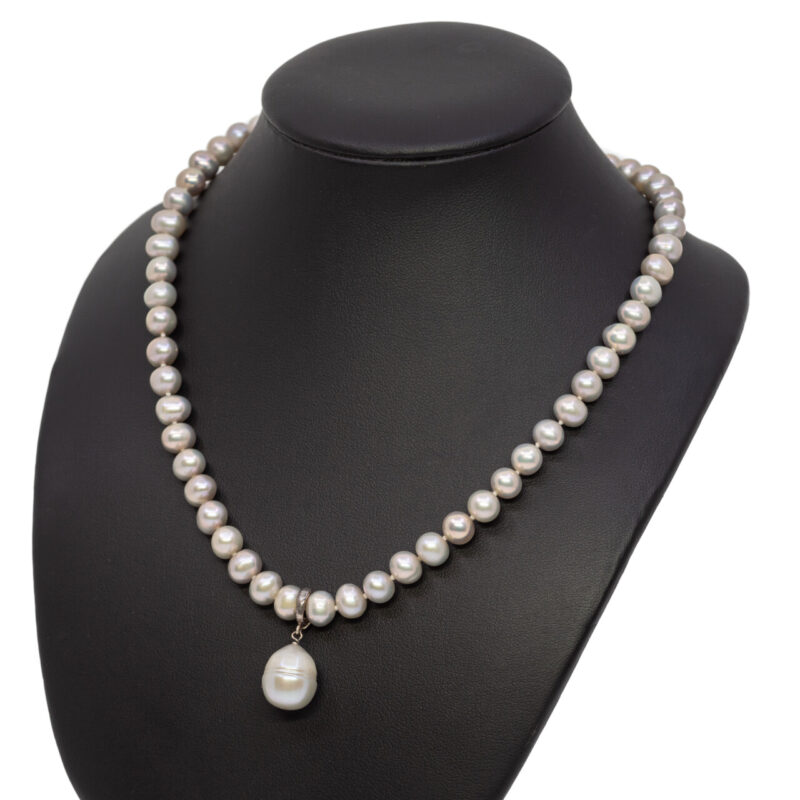 Sterling Silver Freshwater Pearl Necklace & Pearl Enhancer 40cm #64614-3