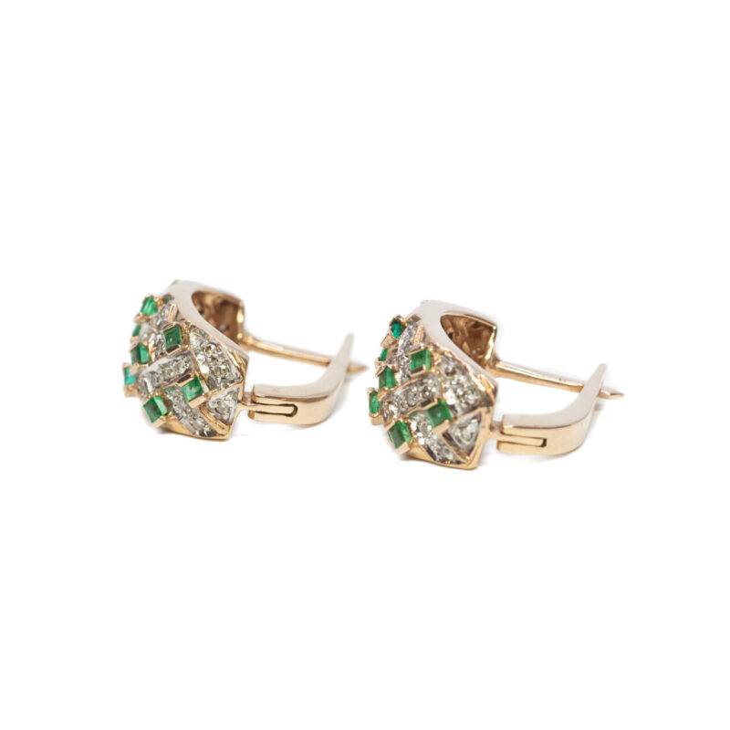 14ct Rose & White Gold Emerald & Diamond Earrings Valued $3400 #64576