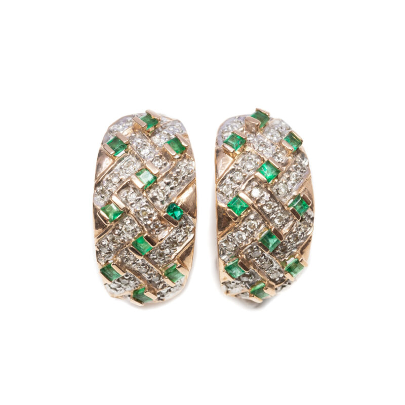 14ct Rose & White Gold Emerald & Diamond Earrings Valued $3400 #64576