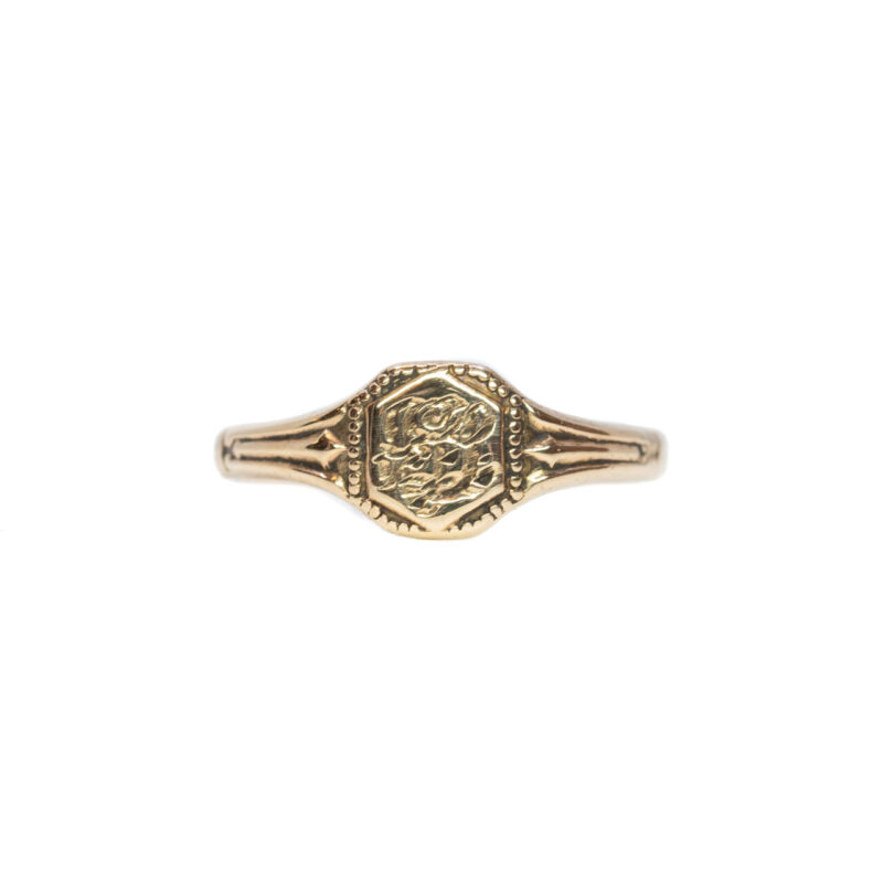 Vintage 9ct Pale Rose Gold Engraved signet Seal Ring Size H1/2 #5042-5