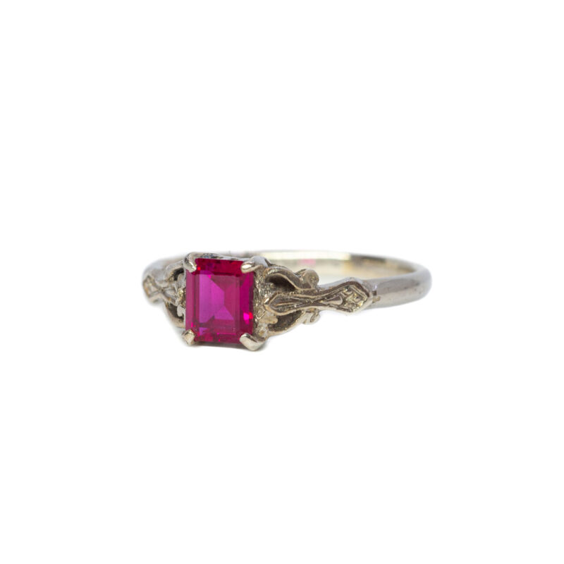 Sterling Silver Synthetic Ruby Ring Size R #64182