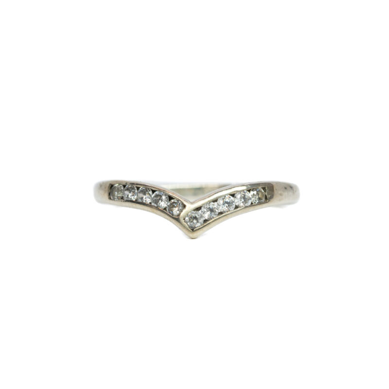 Sterling Silver V shaped Cubic Zirconia Ring Size Q #64183