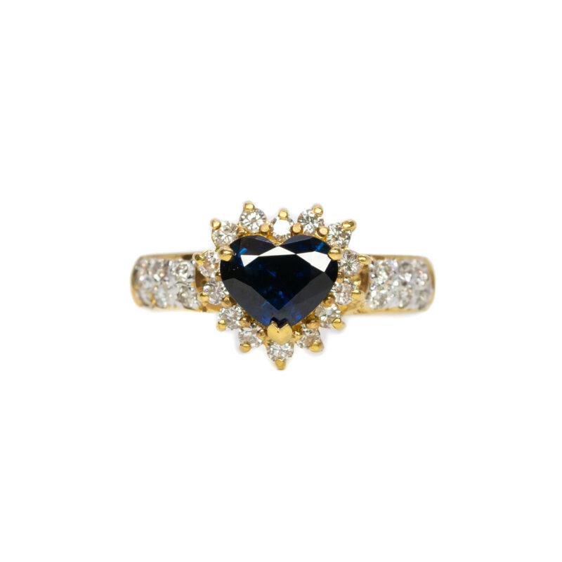 18ct Yellow Gold Sapphire and Diamond Heart Ring Size I #64670