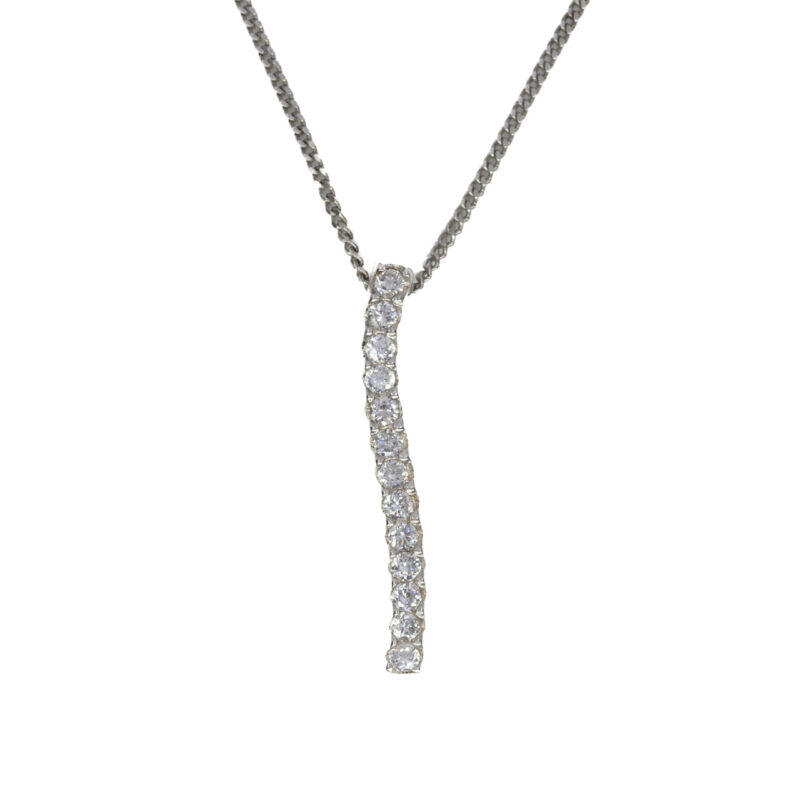 Sterling Silver Cubic Zirconia Bar Pendant with Curb Link Chain Necklace #64185