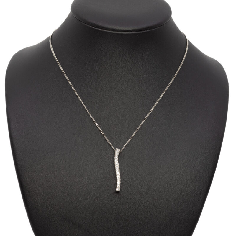 Sterling Silver Cubic Zirconia Bar Pendant with Curb Link Chain Necklace #64185