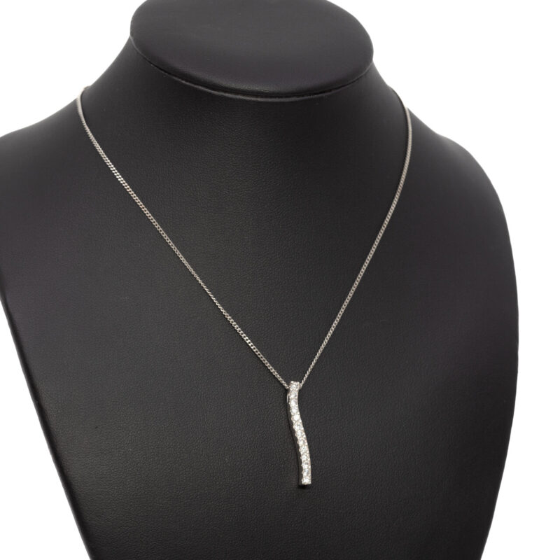 Sterling Silver Cubic Zirconia Bar Pendant with Curb Link Chain Necklace #64185