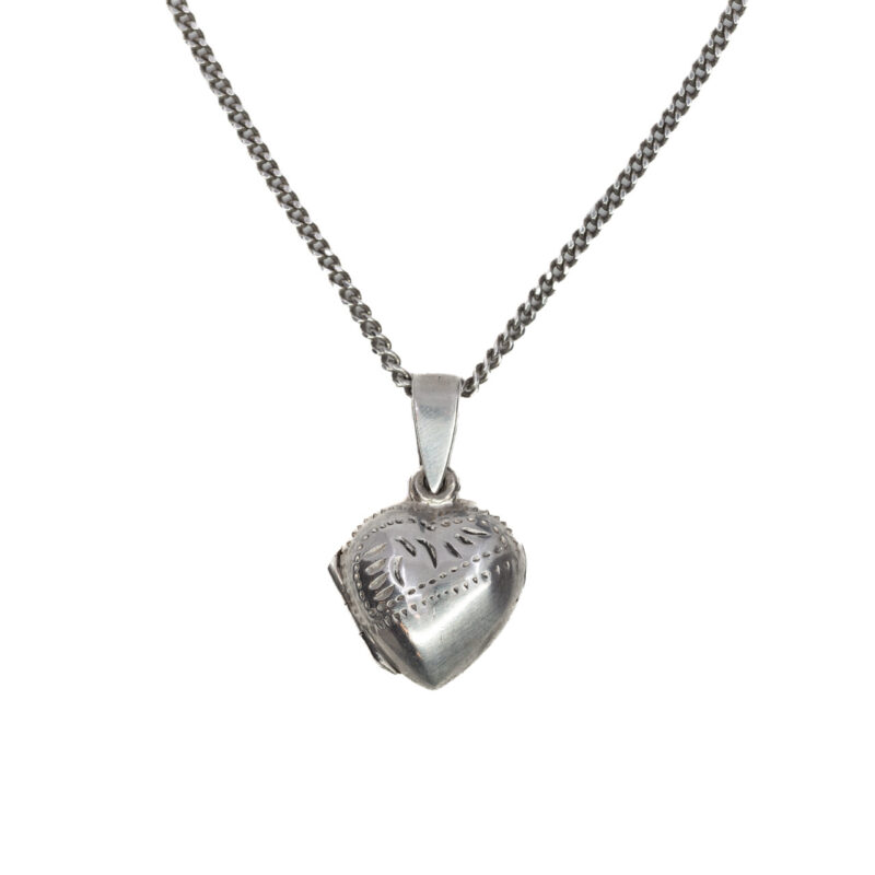 Sterling Silver Curb link Chain Necklace with Heart Locket pendant #64190