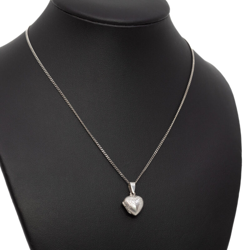 Sterling Silver Curb link Chain Necklace with Heart Locket pendant #64190