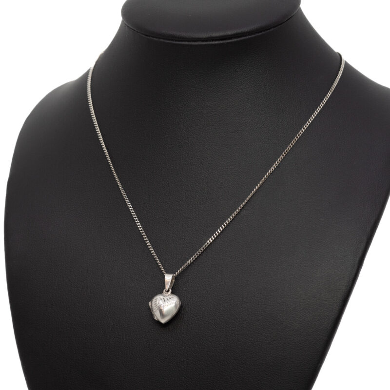 Sterling Silver Curb link Chain Necklace with Heart Locket pendant #64190