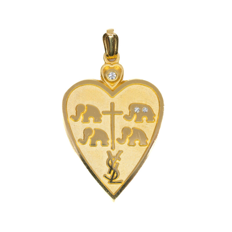 YSL Yves Saint Laurent Gold Filled Heart, Cross and Elephant Pendant #7319-8