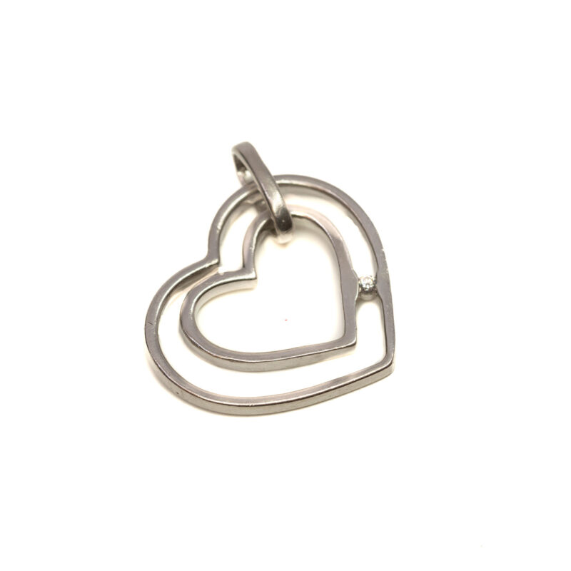 Sterling Silver Diamond Double Heart Pendant #64193