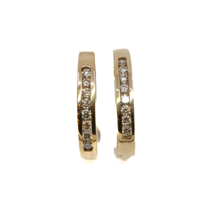 9ct Yellow Gold Oval Diamond Hoop Huggie Earrings #6285