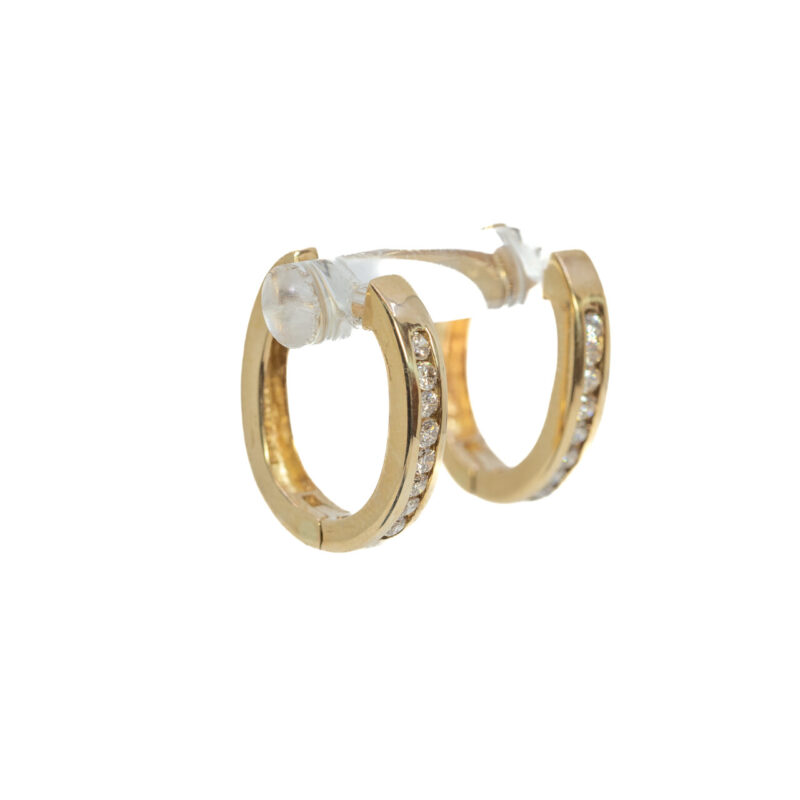 9ct Yellow Gold Oval Diamond Hoop Huggie Earrings #6285