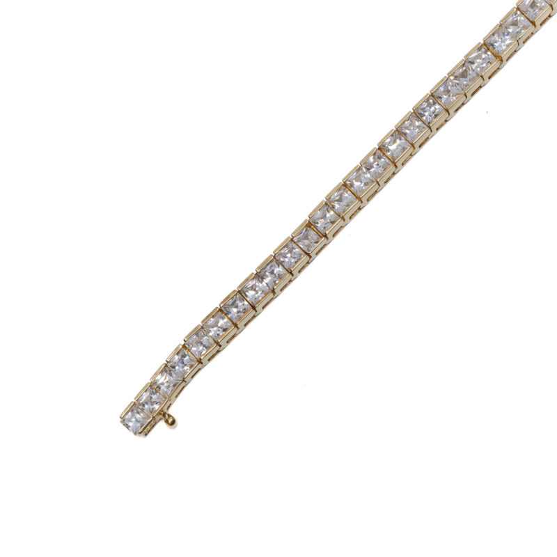 14ct Yellow Gold Princess CZ Tennis Bracelet 19.5cm #3048-1