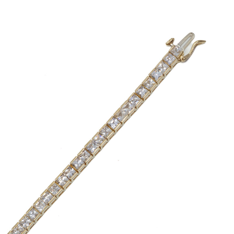 14ct Yellow Gold Princess CZ Tennis Bracelet 19.5cm #3048-1