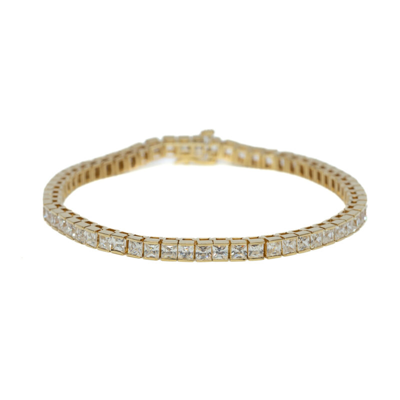 14ct Yellow Gold Princess CZ Tennis Bracelet 19.5cm #3048-1