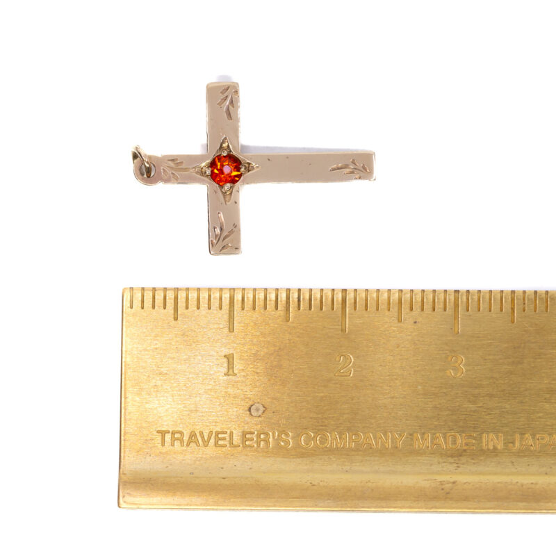 9ct Yellow Gold Orange Paste Cross Charm Pendant #5042-20