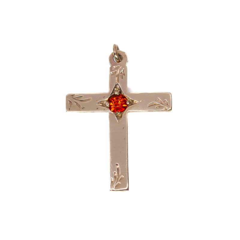 9ct Yellow Gold Orange Paste Cross Charm Pendant #5042-20